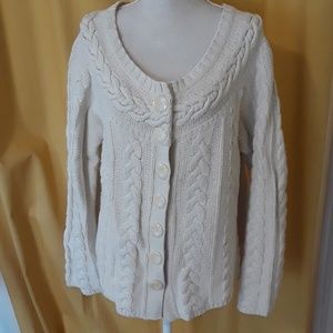 Creme button down fisherman sweater